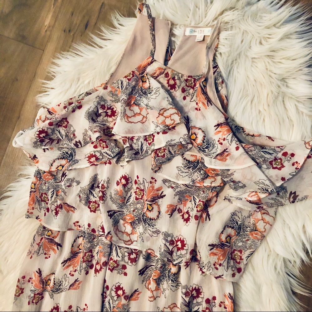 Love, Fire Ruffled-Trim Floral-Print Long Maxi Dress